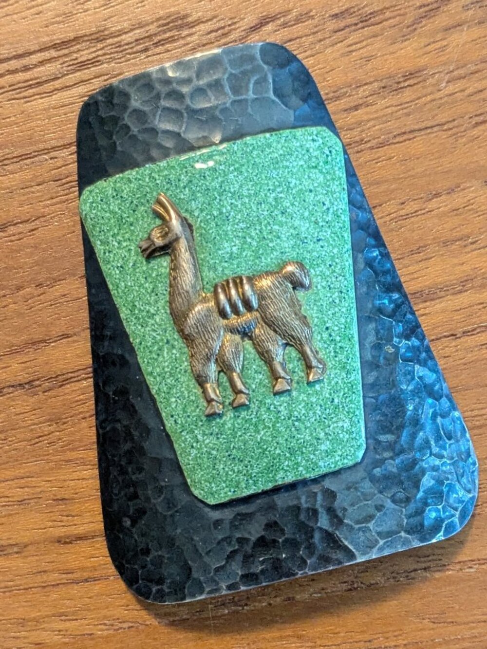 Rare Vintage Peruvian Sterling Silver Llama Brooch, Hammered Metal Artisan Pin
